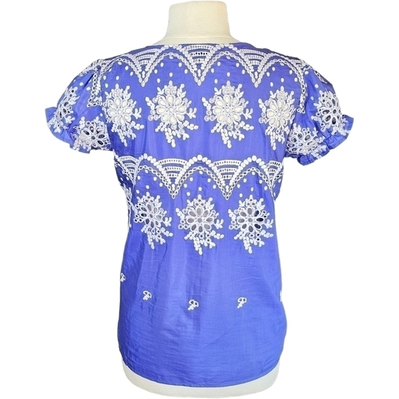 Witchery Silk Puff Sleeve Eyelet Purple Blue Top Size 10 - Picture 2 of 14
